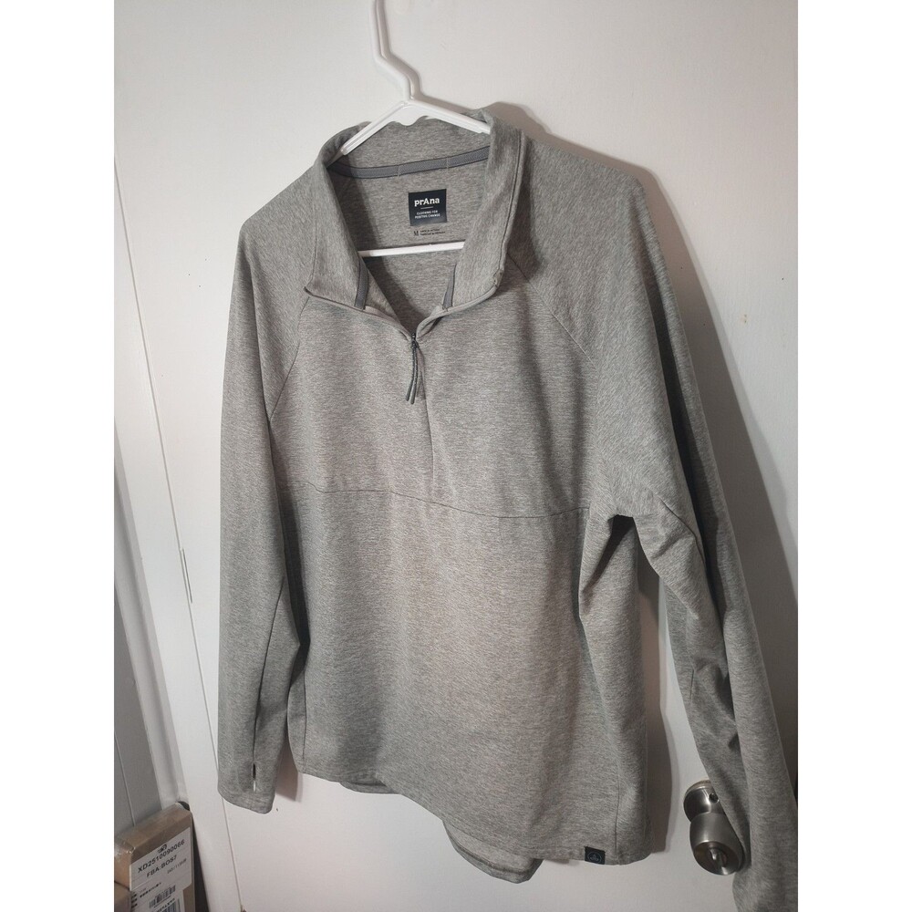 prAna Mens Size M Gray Quarter Zip Pullover Long Sleeve Thumbholes Activewear